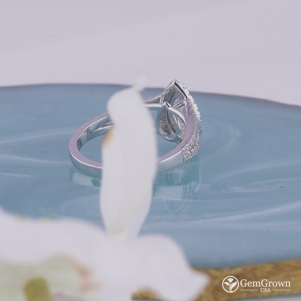 Split Shank Pear Shaped Halo Engagement Ring