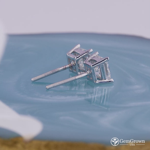 Solitaire 2ct Princess Cut Moissanite Stud Earrings