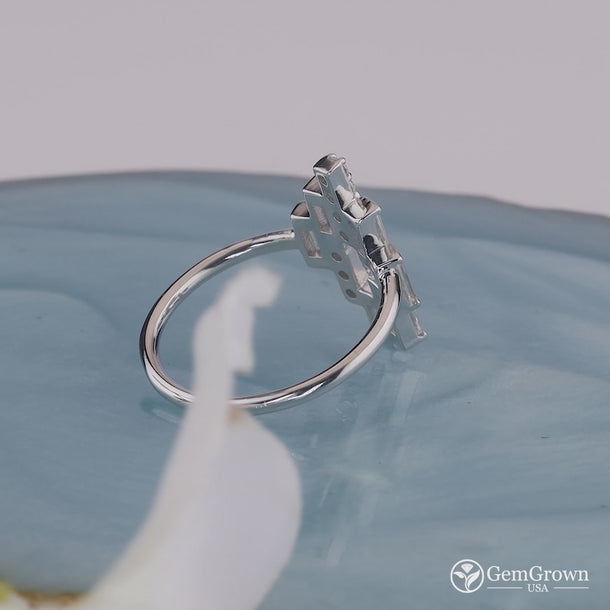 Unique Scattered Baguette Moissanite Engagement Ring