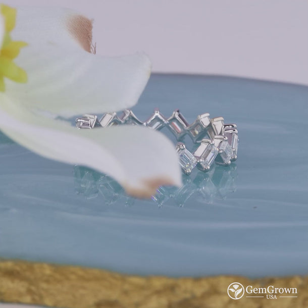 Zig Zag Style Emerald Cut Wedding Band