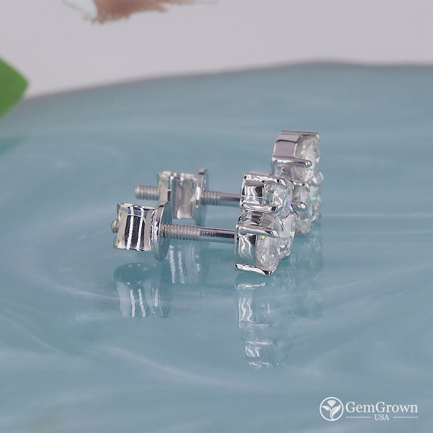 Moissanite Three Stone Oval Cut Cluster Stud Earrings In 925 Sterling Silver For Women