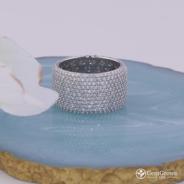 Multi Rows Pave Wide Wedding Anniversary Bands