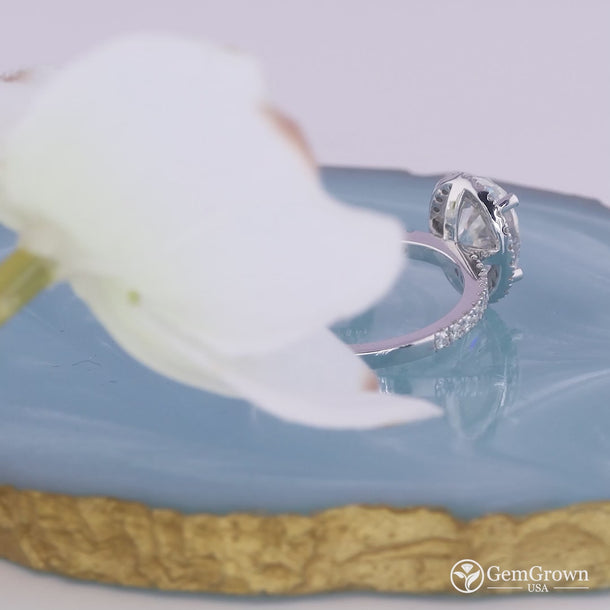 Halo Engagement Ring With Matching Curved Wedding Band