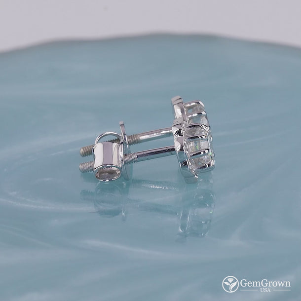 Floral Moissanite Round Cut Halo Stud Earrings In 925 Sterling Silver