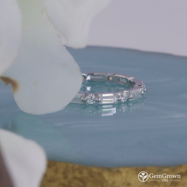 Dot Dash Baguette And Round Wedding Band