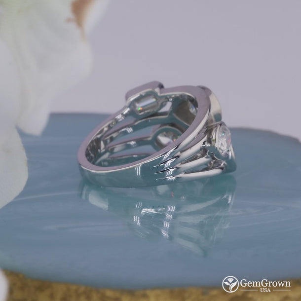 Mixed Cut Moissanite Multi Row Statement Ring