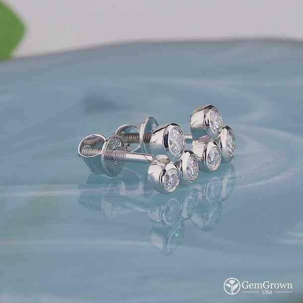 Moissanite Three Stone Bezel Set Round Cut Cluster Stud Earrings In 925 Sterling Silver