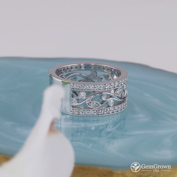 Nature Inspired Leaf And Vine Wide Anniversary Band
