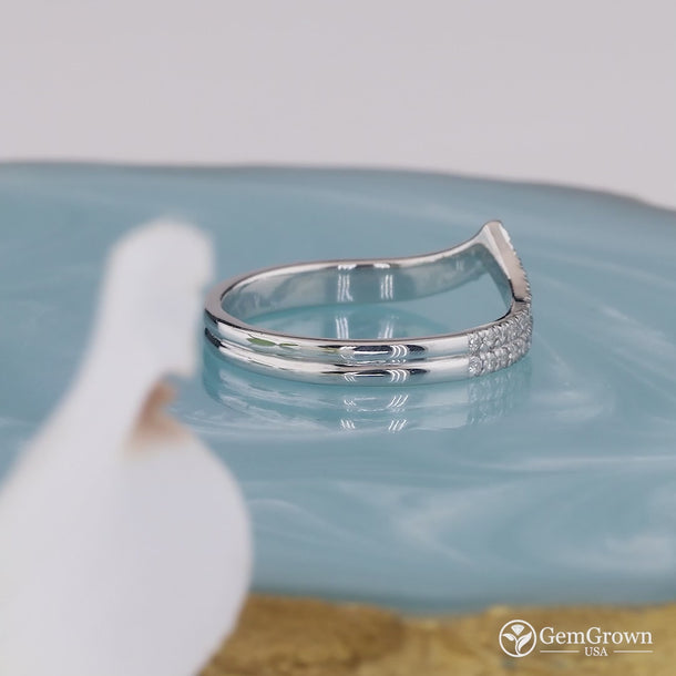 Double Row V Shaped Stackable Moissanite Wedding Band