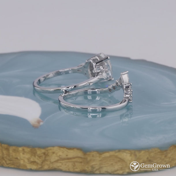 Cluster Oval Cut Ring With Curved Wedding Band