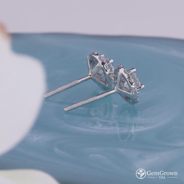 Round Cut Halo Moissanite Stud Earrings