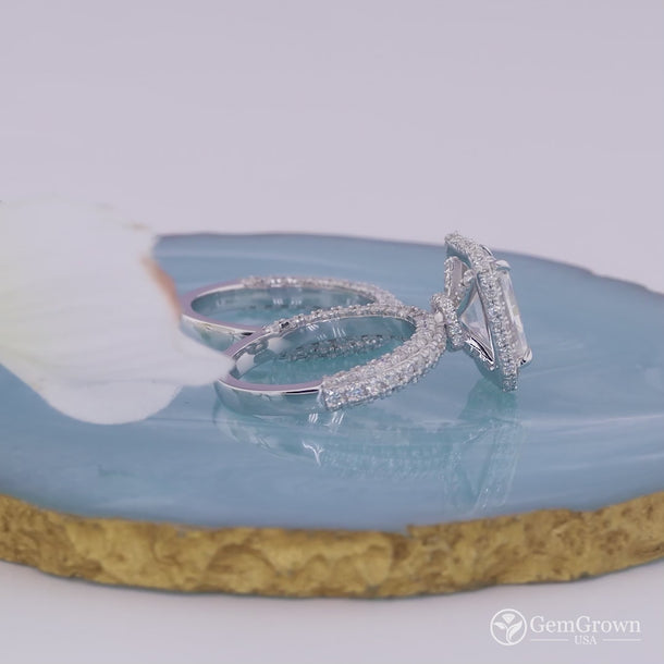 4ct Radiant Cut Halo Wedding Ring Set
