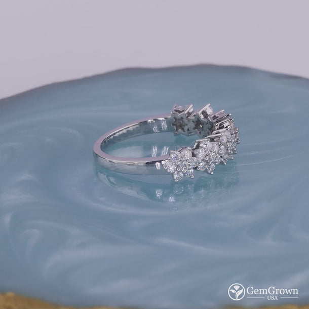 Round Cut Cluster Flower Moissanite Wedding Band