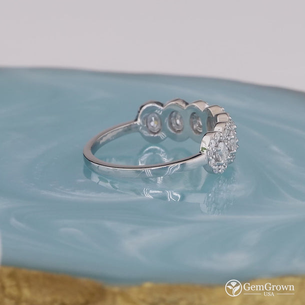 7 Stone Oval Halo Art Deco Anniversary Rings