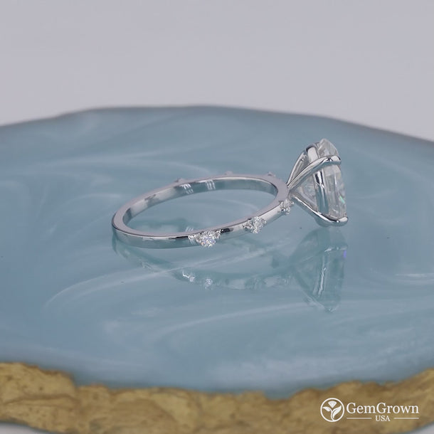 Oval Cut Moissanite Distance Pave Engagement Ring